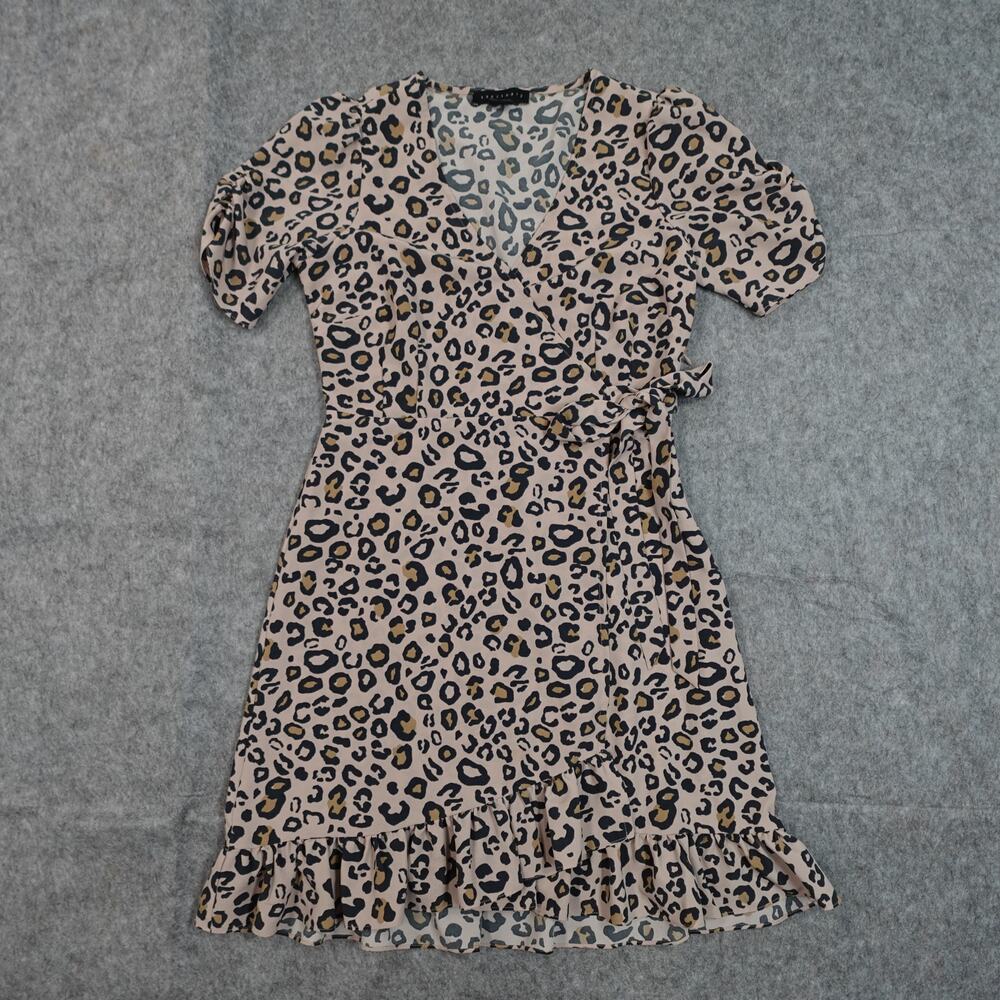 Sanctuary Dress Womens XXS Wrap Midi Animal Print V-Neck Short Sleeve A-Line